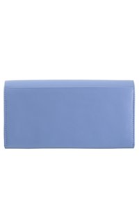 Light blue leather wallet with a smooth texture, rectangular shape, and minimal stitching along the edges. No visible hardware or embellishments.