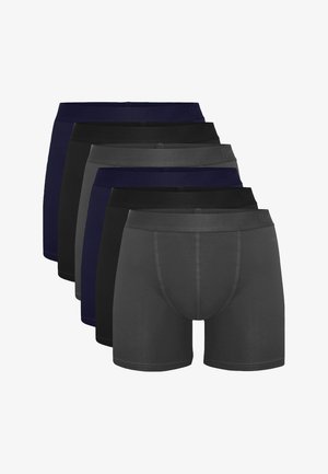 Set van zes boxershorts in de kleuren: marineblauw, zwart, donkergrijs en lichtgrijs. Gemaakt van een gladde stof, met een elastische tailleband en een aansluitend ontwerp.