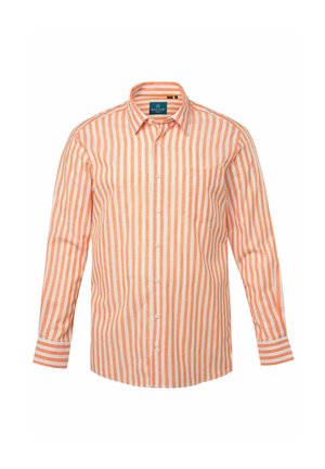 Langarmshirt met een gestreept patroon in oranje en wit, gemaakt van een lichte stof, met een klassieke kraag en een borstvak.