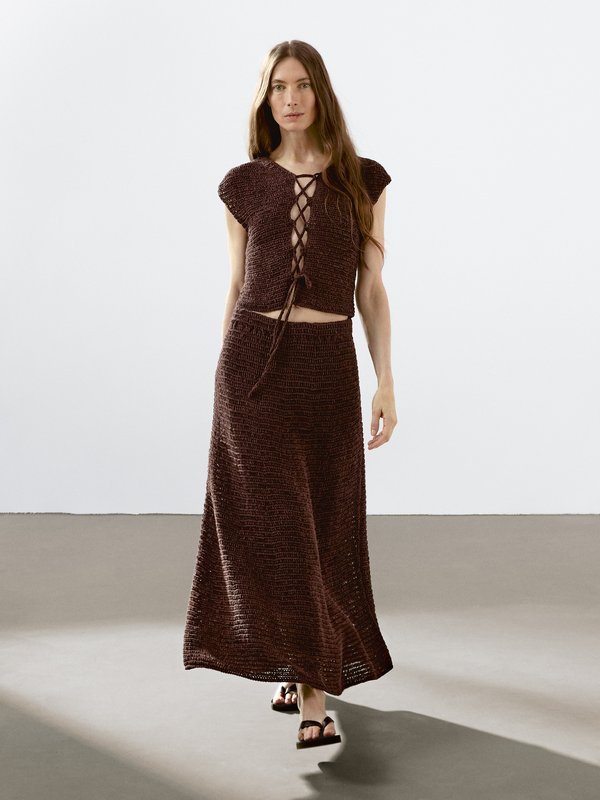 CROCHET - Maxi skirt - mottled bordeaux4