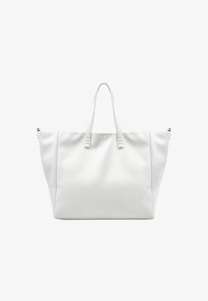 Borsa tote bianca realizzata in materiale sintetico strutturato, con due manici, design spazioso e senza parti metalliche o dettagli visibili.