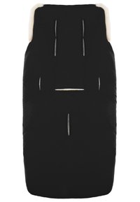 Schwarzer, gepolsterter Schlafsack mit einem weichen Fleece-Innenfutter, der verlängerte Öffnungen und Reißverschlüsse für Belüftung und Sicherung aufweist.