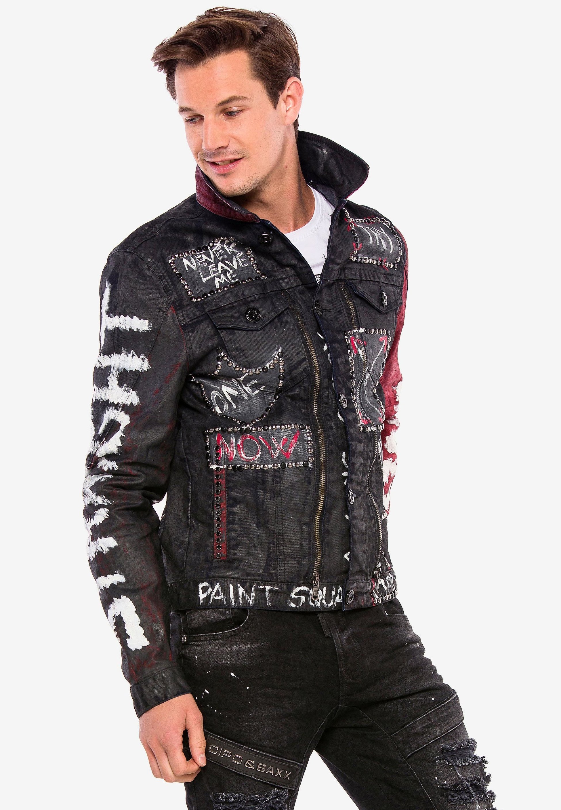 Cipo & Baxx MIT NIETEN - Denim jacket - black - Zalando