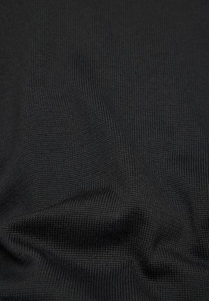 Black textured fabric with a ribbed pattern, displaying slight folds and a matte finish. Material appears soft and flexible.