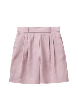 Lichtroze linnen shorts met hoge taille, voorplooien, zijzakken, riemlussen en een comfortabele pasvorm.