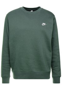 Mörkgrön sweatshirt i en bomullsmix, med rund hals, långa ärmar, ribbade ärmslut och nederkant, samt en liten vit Nike-logotyp på bröstet.