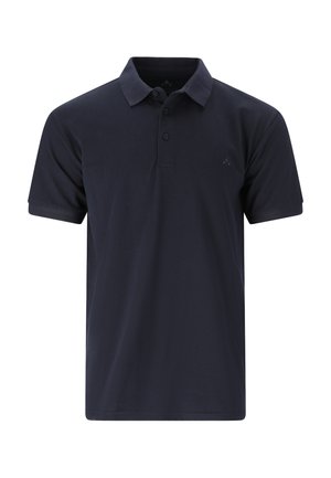 Marineblå kortærmet polo med krave og tre knapper på placket, ensfarvet design med subtilt logo på brystet.