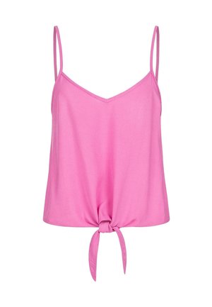 Rosa ärmlös topp med en knytdetalj i nederkant. Tillverkad av mjukt tyg, med V-ringning och justerbara tunna axelband.