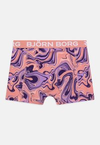 Muške bokserice s vrtlogom apstraktnog uzorka u narančastoj, ljubičastoj i crnoj boji. Glatka tkanina s mekanim pojasom i detaljem logotipa.