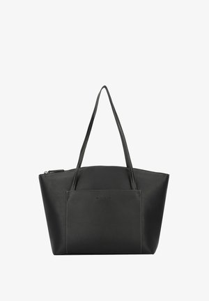 Czarna skórzana torba na ramię z podwójnymi uchwytami, zamkiem błyskawicznym i kieszenią z przodu. Charakteryzuje się gładką fakturą i wyważoną konstrukcją.