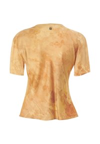 T-shirt a maniche corte con motivo tie-dye nei toni morbidi dell'arancione e del giallo, con scollo rotondo e vestibilità rilassata. Tessuto morbido.