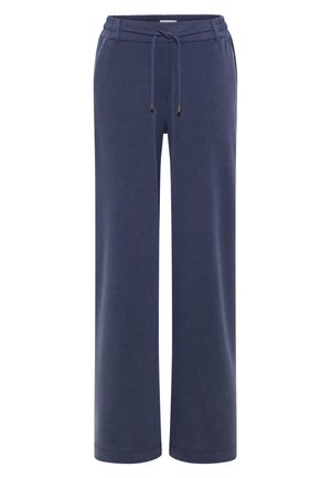 Pantalons large bleu marine avec taille élastique et cordon de serrage, dotés de passants de ceinture et d'une coupe décontractée.