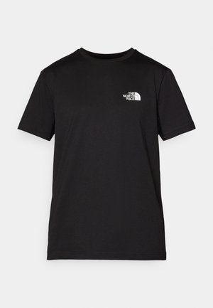 Sort bomulds t-shirt med korte ærmer, rund hals, og et hvidt logo på venstre bryst. Blød tekstur og klassisk pasform.