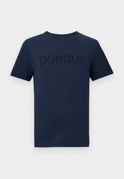 Μπλε σκούρο T-shirt με κοντά μανίκια και στρογγυλή λαιμόκοψη, με το λογότυπο "DONDUP" τυπωμένο σε ελαφρώς πιο σκούρα γράμματα στο στήθος.