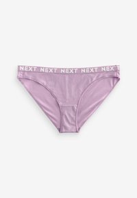 Lavender katoenen slips met een zachte, rekbare textuur en een witte tailleband met het merk "NEXT". Klassieke briefsnit zonder extra patronen.