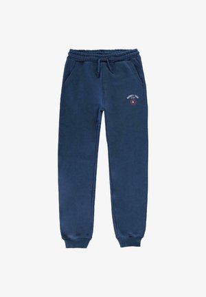 Marineblauwe joggingsbroek van zacht katoen, met een elastische tailleband, twee zijzakken en een klein geborduurd logo aan de voorkant.
