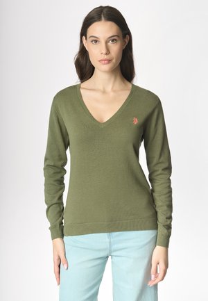 CON SCOLLO A V - Maglione - verde