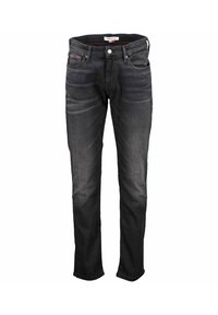 Ciemnoniebieskie dżinsy o slim fit, z zapięciem na guzik, pięcioma kieszeniami i delikatnym wybawnieniem. Posiadają czerwone przeszycia akcentujące kieszenie.