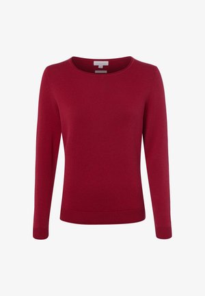 Roter, langärmeliger Strickpullover mit rundem Halsausschnitt sowie gerippten Bündchen und Saum.