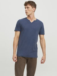 Jack & Jones - JJESPLIT NECK TEE - Basic T-shirt - navy Thumbnail Image 1