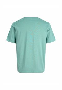 Απλό πράσινο κοντομάνικο T-shirt με στρογγυλή λαιμόκοψη, εμφανιζόμενο από πίσω σε λευκό φόντο.