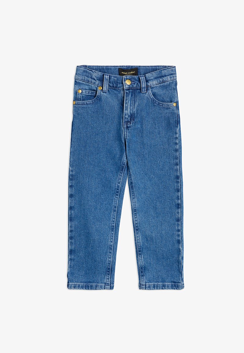 Sinised denim teksad otse lõikega, esipocketitega ja messingist detailidega. Sisaldab lukuga sääret ja vöömärki.