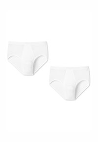 Hvide bomulds underbukser, high-waisted design med glat tekstur, der har en forstærket front og elastisk talje. Inkluderer to par.
