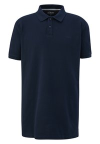 Polo bleu marine en coton, doté d'un col classique, d'une patte de boutonnage à trois boutons et d'un logo discret sur la poitrine. Manches courtes.