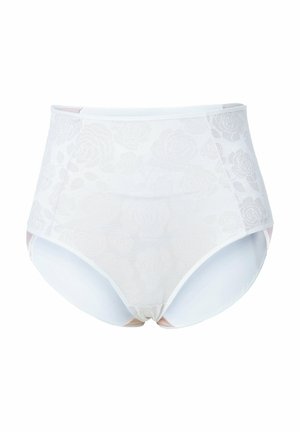Hoge taille witte onderbroek met een gestructureerd bloemenkantdesign, gladde stof en een volledige bedekking. Zachte elastische tailleband.