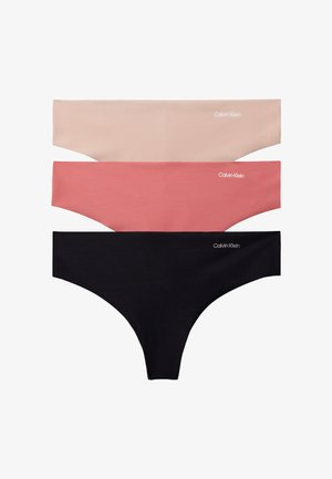 Calvin Klein Underwear, THONG 3 PACK - INVISIBLES MICROFIBE - Tanga - black cedar dusty cedar