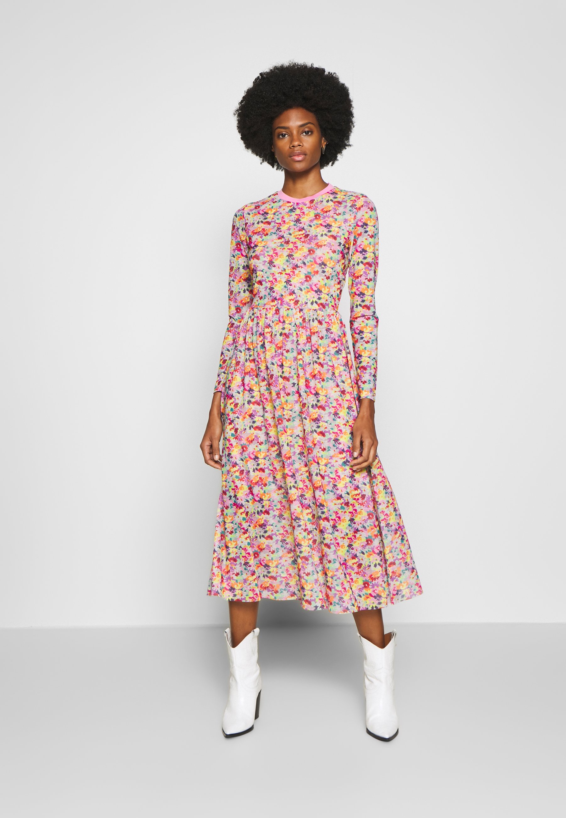 Tom Tailor Denim Printed Rib Collar Mesh Dress Day Multicolor Multi Coloured Zalando Co Uk 