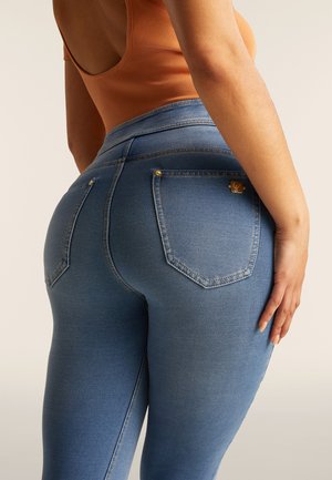Freddy VITA ALTA CON IMPUNTURE DECORATIVE - Leggings - jeans chiaro cuciture beige