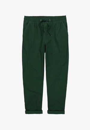 Dunkelgrüne, lässig geschnittene Hose aus weichem Stoff mit elastischem Bund, Kordelzug und umgeschlagenen Säumen. Verfügt über zwei Seitentaschen.