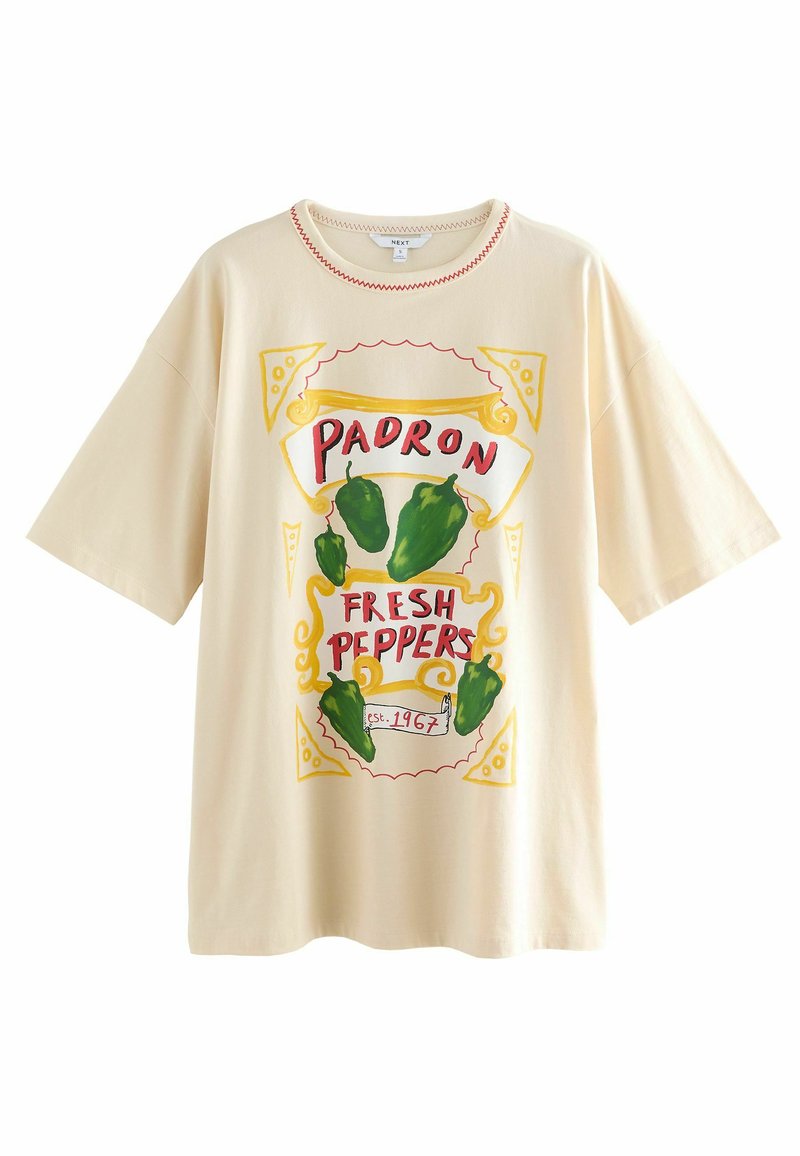 Next FUN GRAPHIC OVERSIZED  SHORT SLEEVE CREW NECK  - Camiseta estampada - ecru stone padron peppers