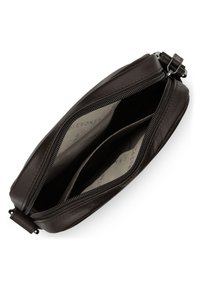 Borsa in pelle marrone con superficie liscia, dotata di due scomparti con zip e un design minimalista con rivestimento beige.