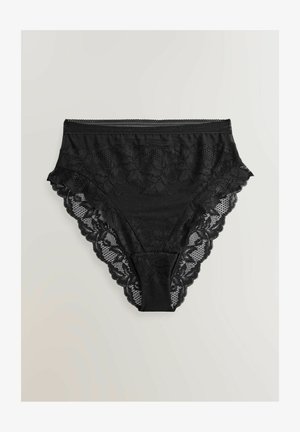 Crne čipkaste hipster gaćice s mrežastim panelom, s cvjetnim čipkastim rubovima i glatkim pojasom za udobnost.