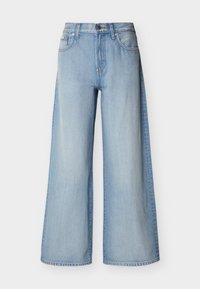 Φαρδιά τζιν παντελόνια σε ανοιχτό μπλε χρώμα από denim ύφασμα, με ψηλή μέση και κούμπωμα με κουμπί, που διαθέτουν κλασικό σχεδιασμό με πέντε τσέπες και διακοσμητικό ράψιμο.