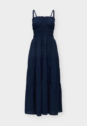 Abercrombie & Fitch, SMOCKED BUTTON THROUGH MAXI - Μάξι φόρεμα - dark blue