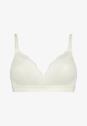Schöne, weiche Bralette in Elfenbein mit Spitzenbesatz und gepunkteter Textur. Verstellbare Träger und V-Ausschnitt. Ohne Bügel.