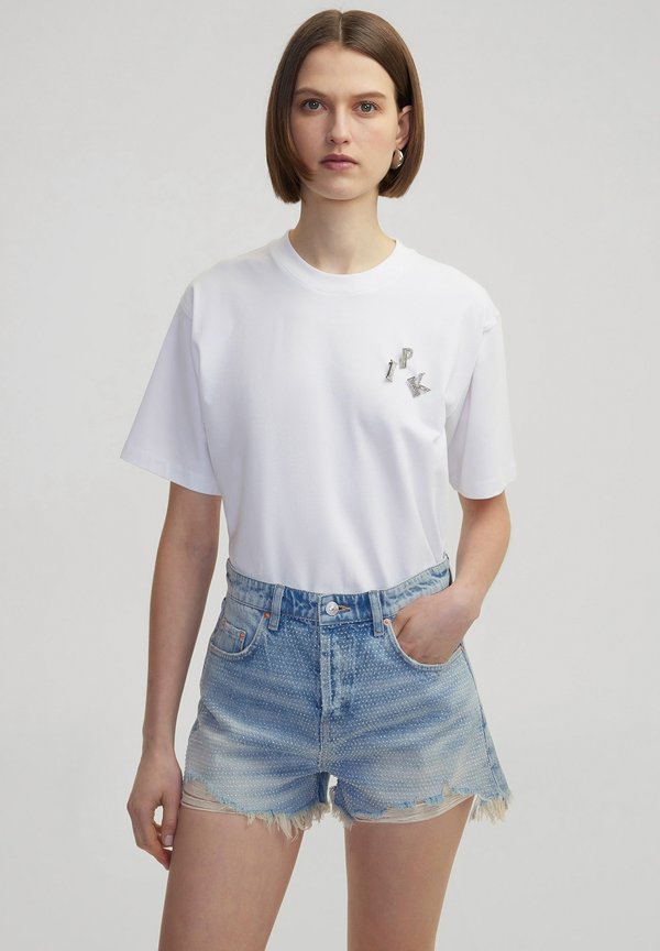 HOTFIX PRINTED RAW EDGE - Jeans Shorts - indigo