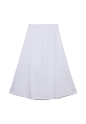 Jupe blanche évasée en tissu léger. Caractérisée par une texture lisse, une coupe jusqu'au genou et une ceinture dissimulée pour une finition épurée.