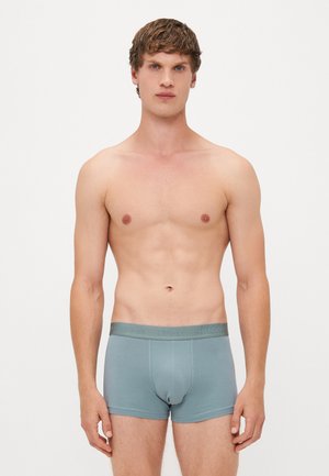 Herren-Trunkunterwäsche aus einem weichen, hellblauen Stoff mit einer enganliegenden Passform. Verfügt über einen glatten Bund mit eingeprägtem Markennamen.