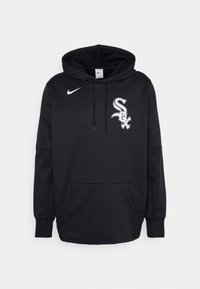 Hoodie Nike noir avec logo blanc des Chicago White Sox sur le côté gauche de la poitrine et poche kangourou à l'avant, présenté sur un fond blanc.