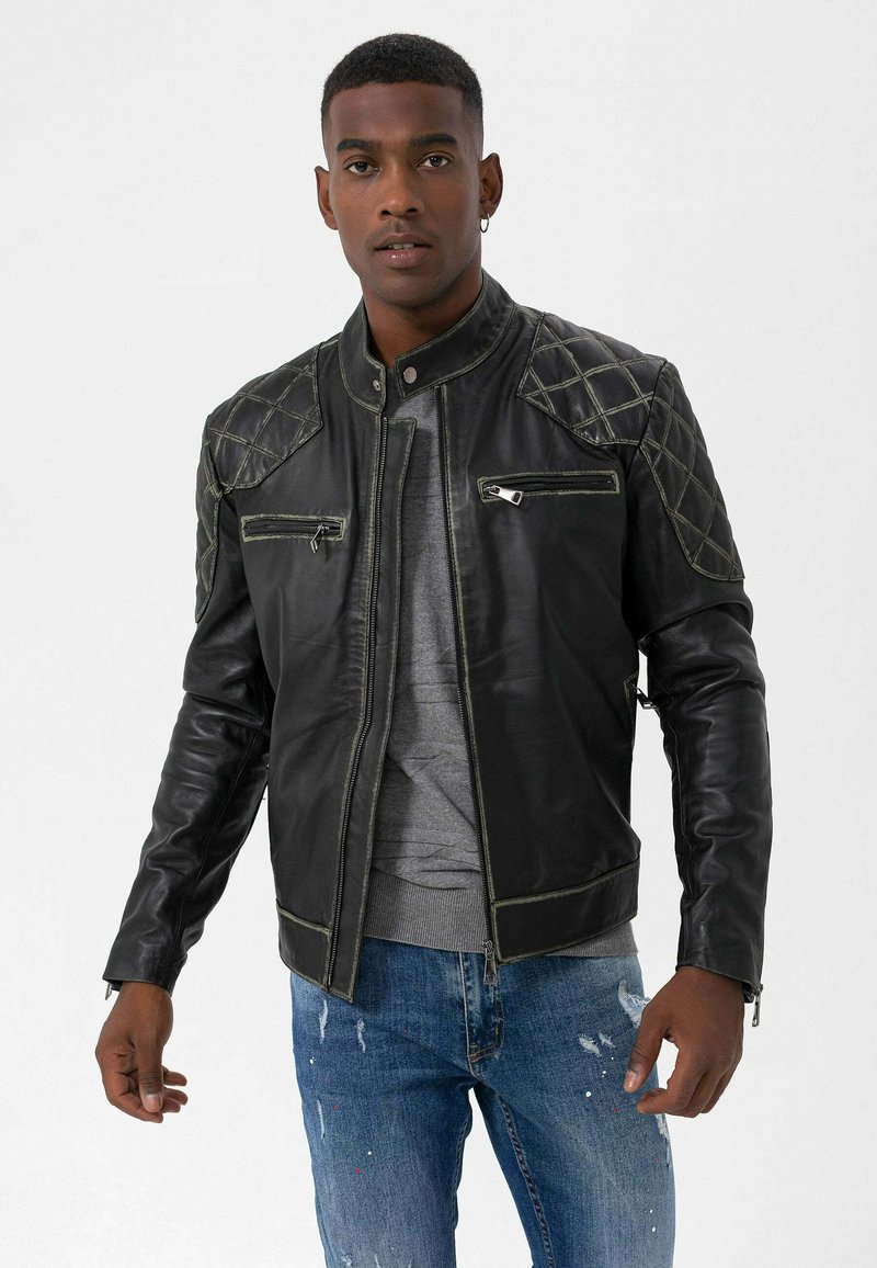 Jimmy Sanders REGULAR FIT Lederjacke black green/schwarz Zalando.at