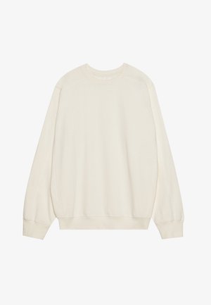 Lys beige sweatshirt lavet af blødt bomuldsblanding. Har lange ærmer, rund halsudskæring og ribbede manchetter og kant med en afslappet pasform.