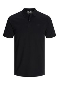 Polo shirt en coton noir avec un col classique, une patte de boutonnage à trois boutons et un petit logo ton sur ton sur la poitrine. Manches courtes et coupe décontractée.