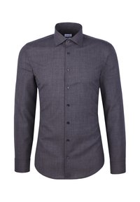 Langarmige, donkergrijze overhemd met knopen, gemaakt van een gestructureerde stof met een kraag en zes knopen aan de voorkant. Slim fit met een op maat gemaakt ontwerp.