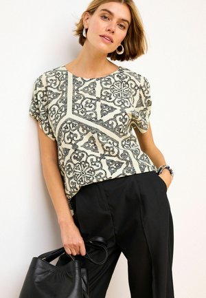 GATHERED SHORT SLEEVE TEXTURED BOXY REGULAR FIT - Pusero - black white tile