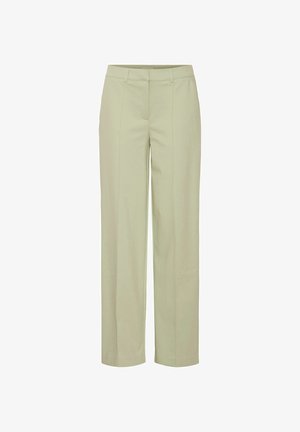 Helle grüne, weite Hose aus einem glatten Stoff, mit vorderen Falten und einem maßgeschneiderten Schnitt, ausgestattet mit einem schlichten Bunddesign.