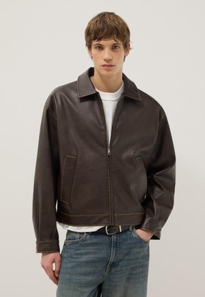 PADDED WITH ZIP - Chaqueta de cuero sintético - dark brown